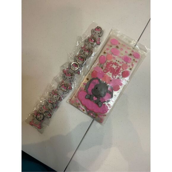 It’s a Girl Elephant gift bags and 11 matching keychains NWT - Picture 1 of 7
